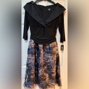 SLNY V Neck Dress w Blue & Pink Metallic skirt NWT!
